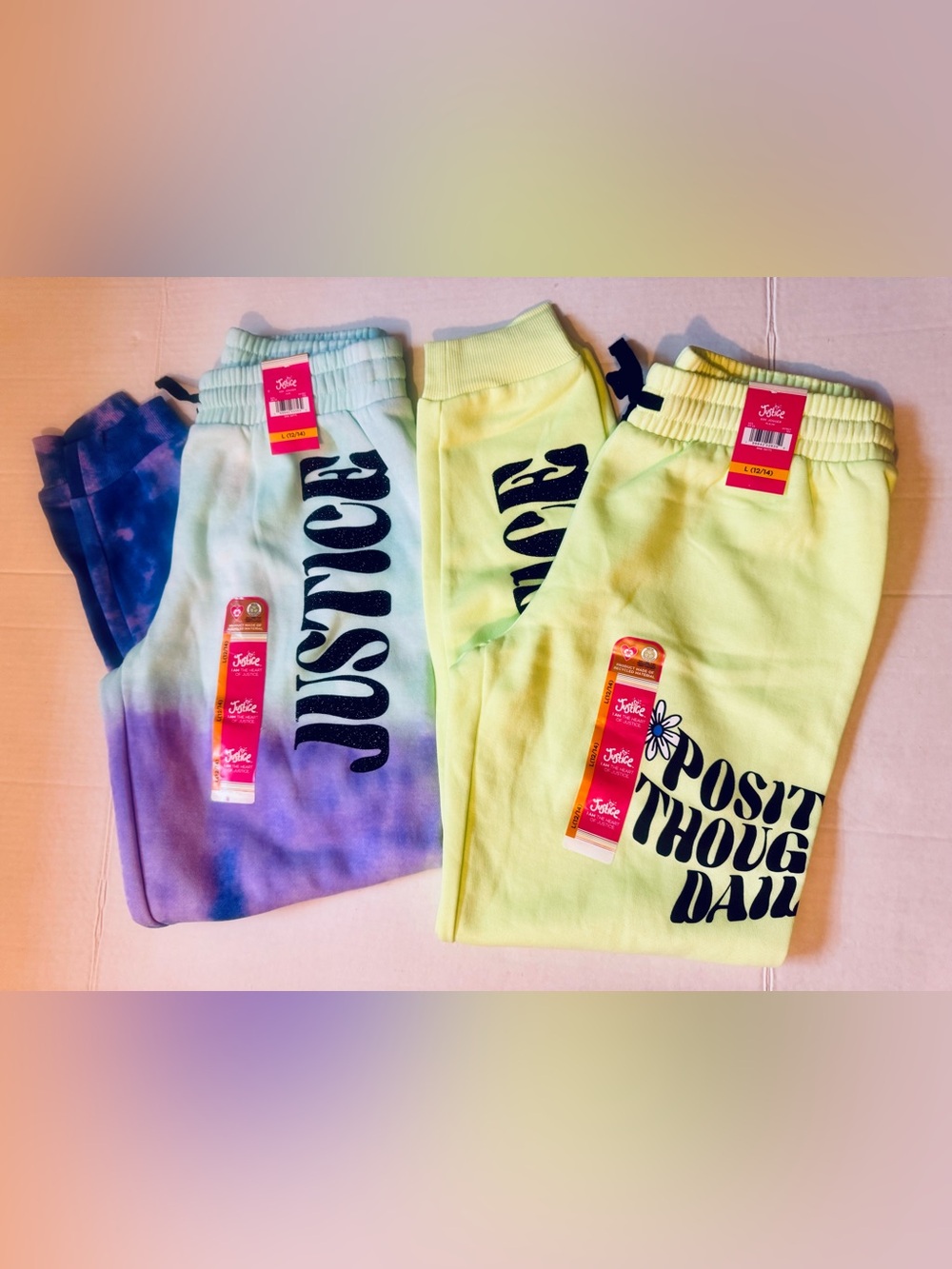 Justice Girls Tie-Dye & Lime Logo Sweatpants - Lime, Purple, Blue